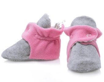 Gray Pink Fleece Baby Booties, Stay On Organic Baby Boots, Non Slip Baby Slippers, Newborn Shoes, Baby Girl Sparkle, Baby Boy Shower Gift