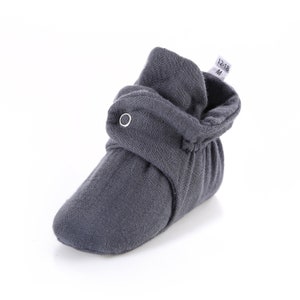 Dark Gray Muslin Baby Booties, Soft Sole Booties, Organic Baby Boots, New Baby Essentials, Crib Shoes, 1 Year Old Baby Gift, Cute Baby Shoes image 3
