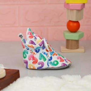 Numbers Baby Moccasins: Organic Cotton Newborn Slippers