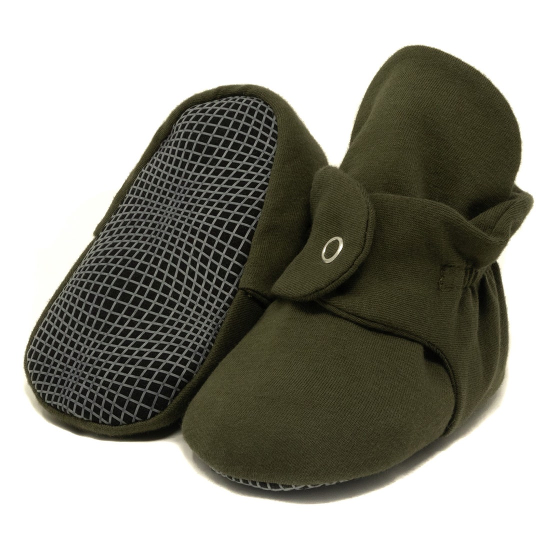 Khaki Unisex Cotton Baby Booties,stay on Baby Booties,non Slip Booties