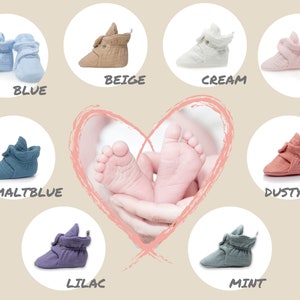 Dark Gray Muslin Baby Booties, Soft Sole Booties, Organic Baby Boots, New Baby Essentials, Crib Shoes, 1 Year Old Baby Gift, Cute Baby Shoes image 10