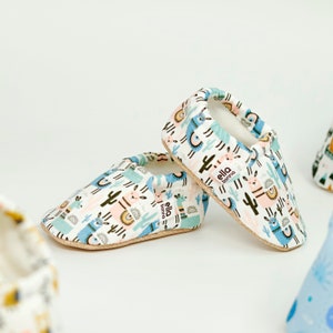 Cotton Baby Booties: Llama Print, Non-Slip Organic Mocs