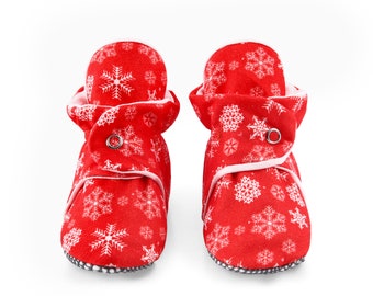 Red Cotton Baby Booties, Snow Organic Baby Shoes, Non Skid Baby Socks, Newborn Items, Soft Sole Shoes for Baby Boy, Baby Girl Christmas Gift