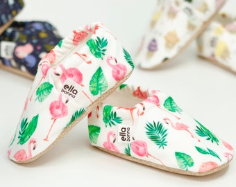 Flamingo Baby Booties: Organic Cotton Moccasins, Non-Slip Soft Shoes