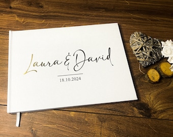 Personalised Wedding Bride & Groom White Linen Guest Book