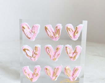 Hearts Acrylic Block | heart Art | birthday Gift | Acrylic Block Art | Acrylic | Textured heart Art| heart art |