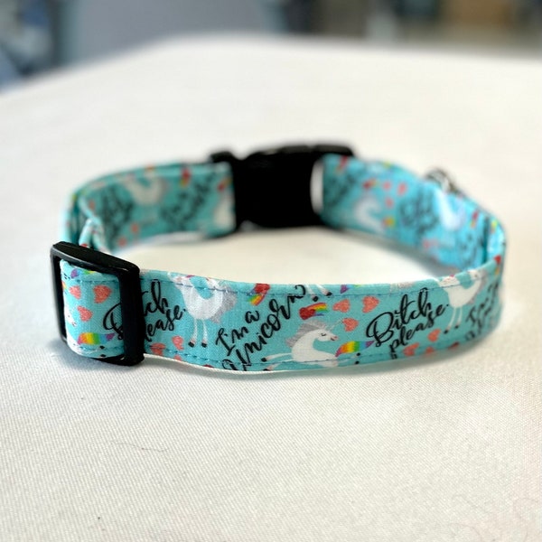 Bitch please, I’m a Unicorn- Blue Dog Collar- Martingale- Quick Release- No Buckle Slide- Leash- Handmade Dog Collars