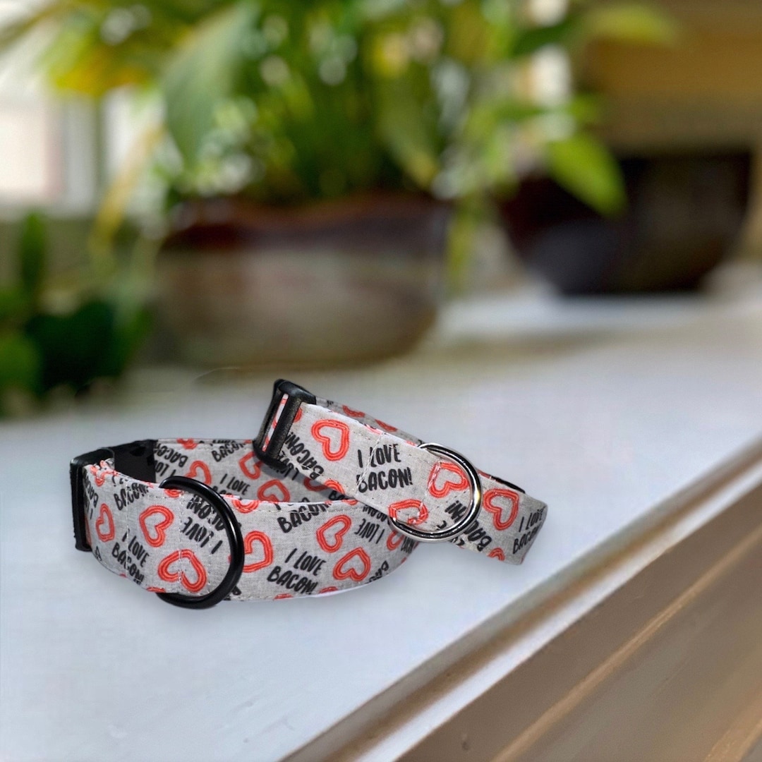 I Love Bacon Dog Collar Martingale Quick Release No Buckle Slide Leash