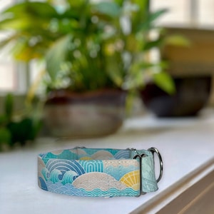 Beach Day for Him Dog Collar- Martingale- Quick Release- No Buckle Slide- Leash- Handmade Dog Collars