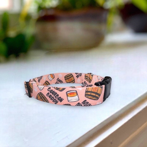 Bourbon Buddy In Pink Dog Collar- Martingale- Quick Release- No Buckle Slide- Leash- Handmade Dog Collars