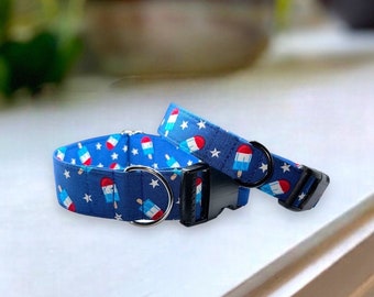 American Popsicle Dog Collar- Martingale- Quick Release- No Buckle Slide- Leash- Handmade Dog Collars