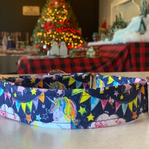 Magical Unicorn Dog Collar- Martingale- Quick Release- No Buckle Slide- Leash- Handmade Dog Collars