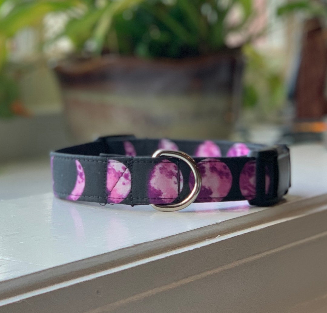 Purple Moon Phase Dog Collar Martingale Quick Release No Buckle Slide
