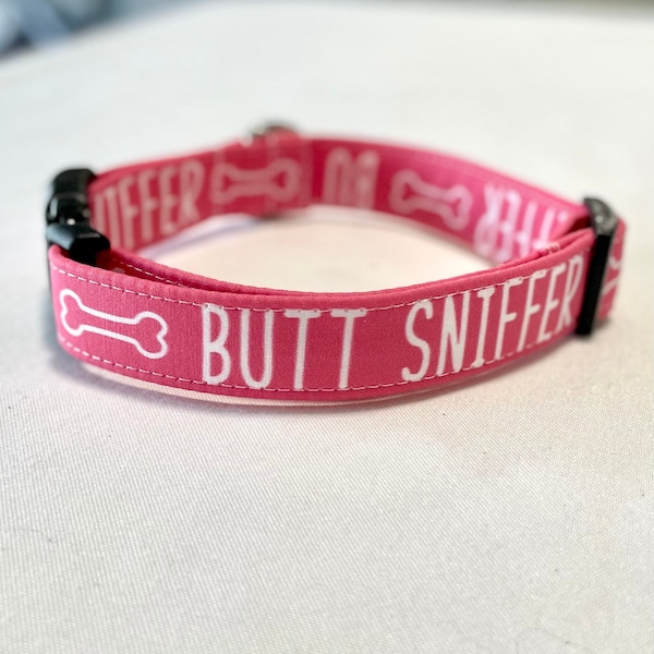 Butt Sniffer- Pink Dog Collar- Martingale- Quick Release- No Buckle Slide- Leash- Handmade Dog Collars