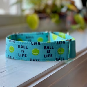 Ball is Life Dog Collar- Martingale- Quick Release- No Buckle Slide- Leash- Handmade Dog Collars