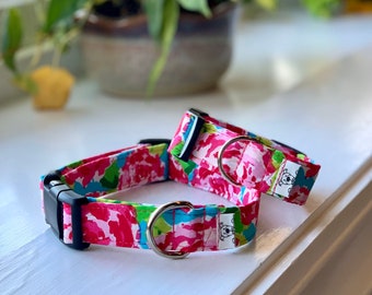 Lilien- inspiriertes Blumen-Hundehalsband - Martingale - Schnellverschluss - Ohne Schnallenverschluss - Handgefertigte Hundehalsbänder
