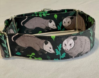 Collare per cani Nightly Opossums - Martingala - Sgancio rapido - Senza fibbia scorrevole - Guinzaglio - Collari per cani fatti a mano