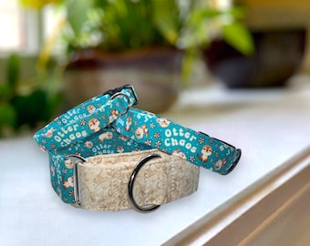 Otter Chaos Dog Collar- Martingale- Quick Release- No Buckle Slide- Leash- Handmade Dog Collars