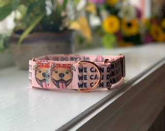 Rosie the Riveting Pibble Dog Collar- Martingale- Quick Release- No Buckle Slide- Leash- Handmade Dog Collars