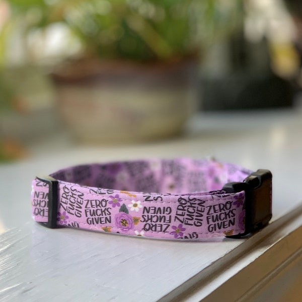 Zero Fucks Given Dog Collar- Martingale- Quick Release- No Buckle Slide- Leash- Handmade Dog Collars