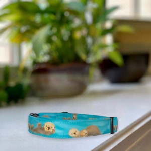 Otters Dog Collar- Martingale- Quick Release- No Buckle Slide- Leash- Handmade Dog Collars