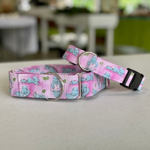 Summer Hippos Dog Collar- Martingale- Quick Release- No Buckle Slide- Leash- Handmade Dog Collars