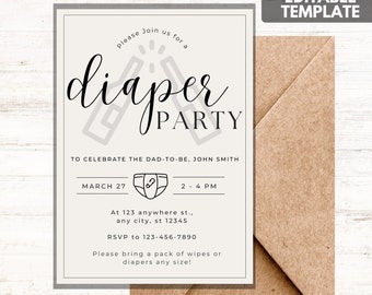 Cute Diaper Party Invite | Instant Digital Download | Editable Template