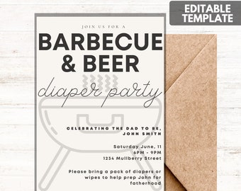 BBQ and Beer Diaper Party Invitation | Editable Template | Instant Digital Download