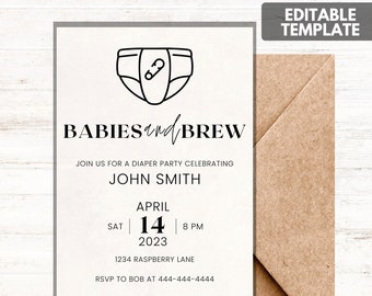 Babies and Brew Diaper Party Invitation | Editable Template | Instant Digital Download