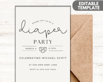 Diaper Party Invitation | Editable Invite Template | Instant Digital Download