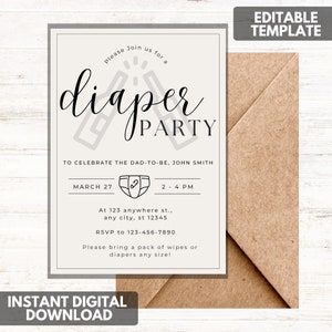 Cute Diaper Party Invite | Instant Digital Download | Editable Template