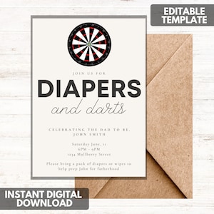 Diaper Party Invitation | Darts Diaper Party | Instant digital download | Editable Template
