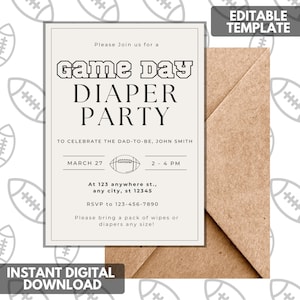 Football Diaper Party Invite | Instant Digital Download | Editable Template