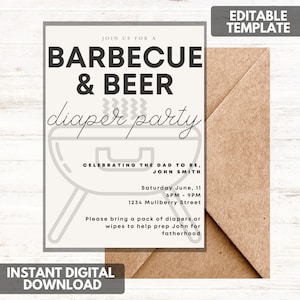 BBQ and Beer Diaper Party Invitation | Editable Template | Instant Digital Download