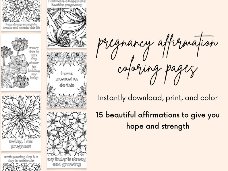 Pregnancy Affirmation Coloring Pages Pregnancy Affirmation Cards Instant Digital Download Pregnancy After Loss image 3