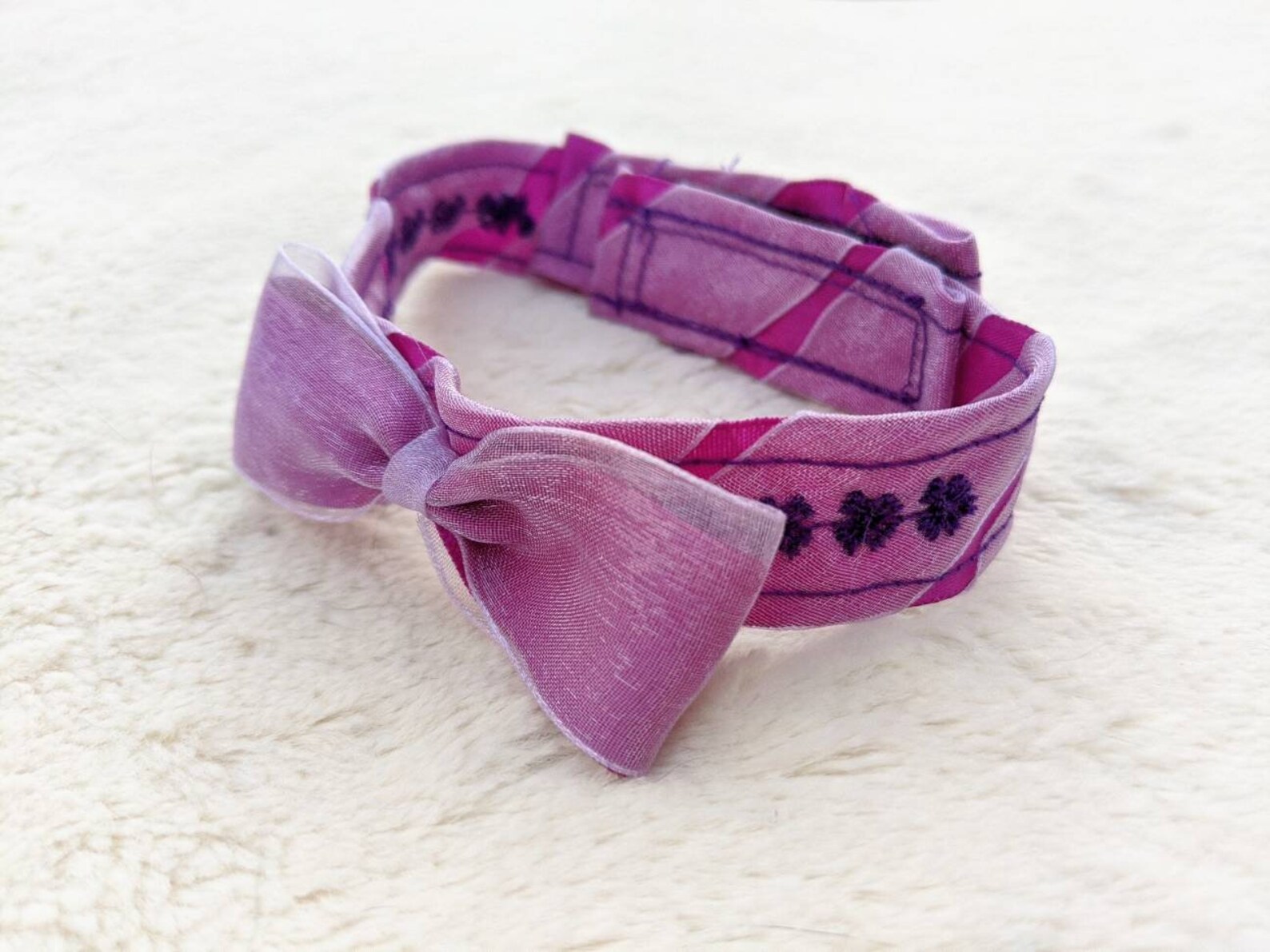 Unique Purple Collar Embroidered Cat Collar Bow Tie Cat Etsy
