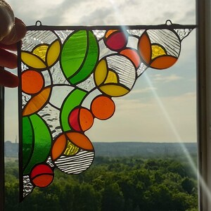 Corner stained glass window - floral ornament - glass decor - Suncatcher