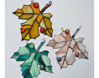 3 Folhas - vitral - decoração em vidro - Apanhador de sol - o preço é para 3 peças!