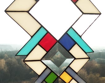 Geometric Stained Glass Panel – Hanging Window Art (12.99*7.48 inches)