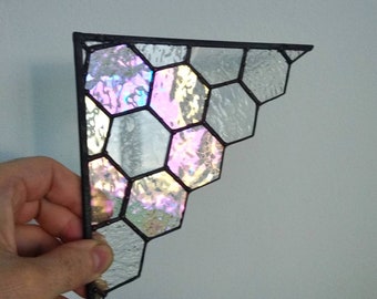 BEE Home Love Handmade Honeycomb Stained Glass Corner - Nature Lover Gift. The price is for one piece