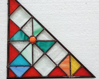 Tiffany Stained Glass Corner Suncatcher – Iridescent Geometric Panel