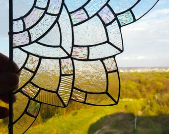 Iridescent Corner Stained Glass Windows - Celtic Style, Set of 2