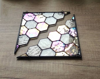 Price for one piece - Honeycomb - corner stained glass - honeycomb stained glass 18*18 cm 7.08*7.08 inches