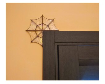 Canto de vitral com teia de aranha – Decoração de janela para o Halloween (18,8 cm)