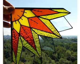 Sunflower Stained Glass Corner – Beveled Glass Window Suncatcher