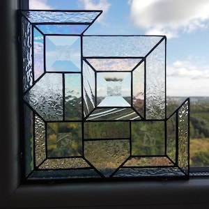 Price for 2 stained glass windows - left and right corner!! Corner stained glass - geometric stained glass with chamfers - sun catcher!