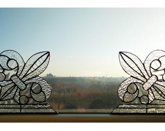 Handmade Stained Glass Lily Emblem Corner Decor – Window Art (7.08")