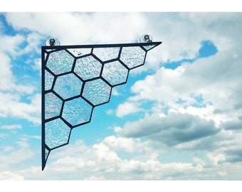 Stained Glass Honeycomb Corner: Handmade Window Decor 7.08"