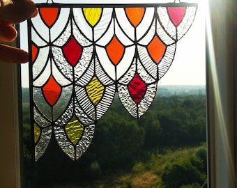 Price for 2 stained glass windows - left and right corner!!Corner Stained Glass - Stained Glass Sun Catcher - Stained Glass Panel