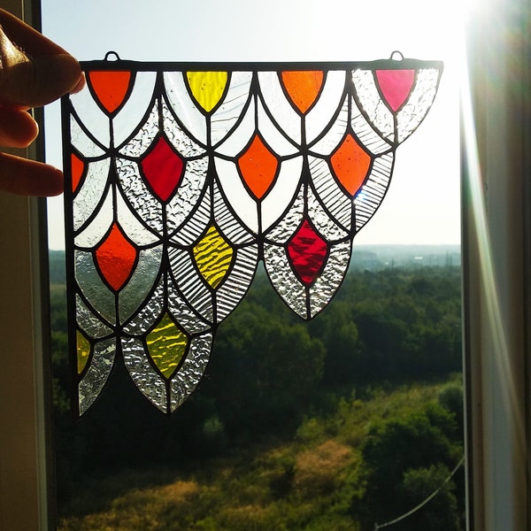 Price for 2 stained glass windows - left and right corner!!Corner Stained Glass - Stained Glass Sun Catcher - Stained Glass Panel